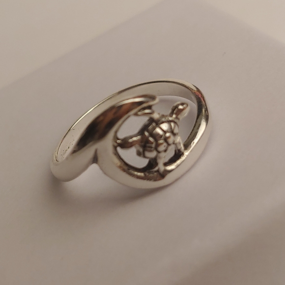 925 Sterling Silver Sea Turtle & Wave Ring sz 10 - Picture 3 of 7